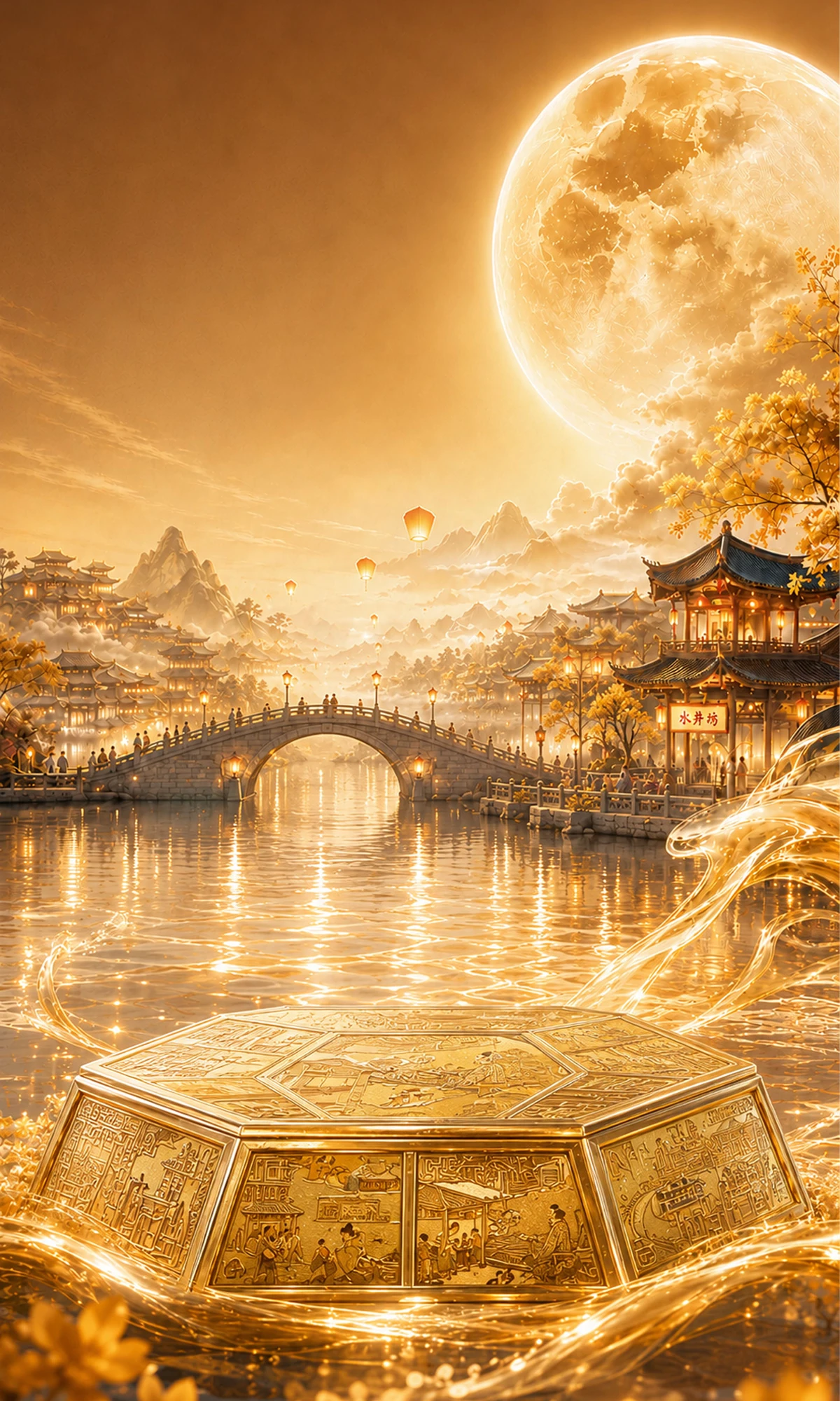水井坊｜中秋场景背景，完整比例与全部内容保留